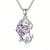Sterling Silver 12 Month Birthstone Dachshund Pendant Necklace for Women