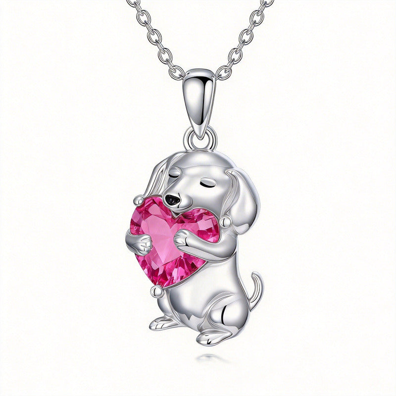 Sterling Silver 12 Month Birthstone Dachshund Pendant Necklace for Women