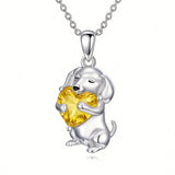 Sterling Silver 12 Month Birthstone Dachshund Pendant Necklace for Women