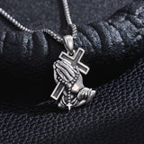 Sterling Silver Praying Hands Angel Sword Wing Cross Pendant Necklace Religious Gifts for Men