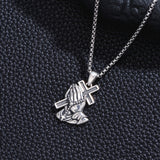 Sterling Silver Praying Hands Angel Sword Wing Cross Pendant Necklace Religious Gifts for Men