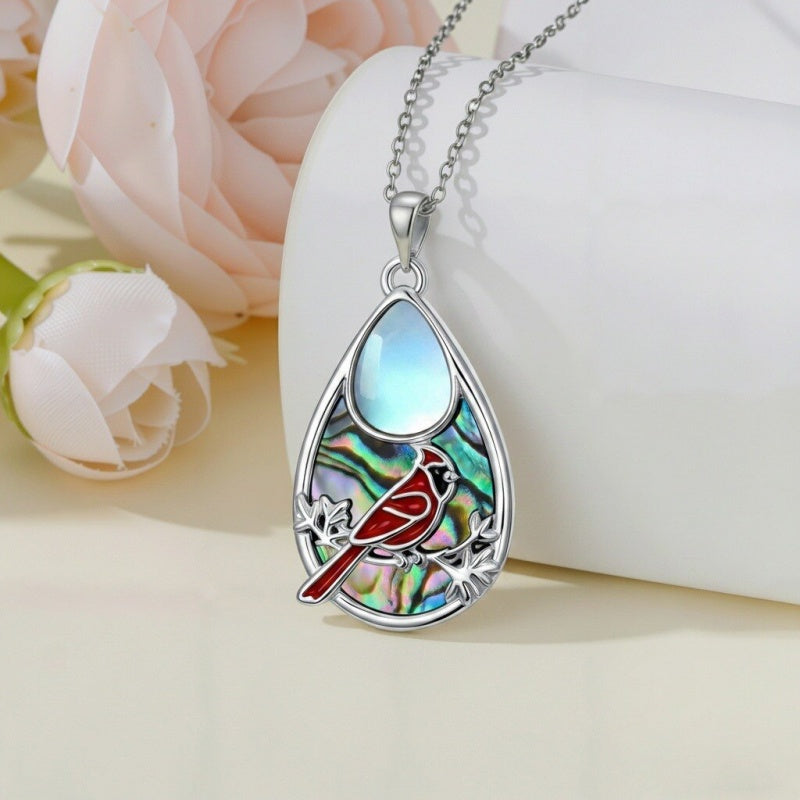 Sterling Silver Moonstone Cardinal Dragonfly Hummingbird Butterfly Bee Pendant Necklace for Women