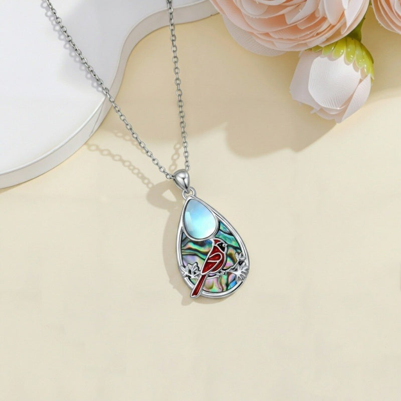 Sterling Silver Moonstone Cardinal Dragonfly Hummingbird Butterfly Bee Pendant Necklace for Women