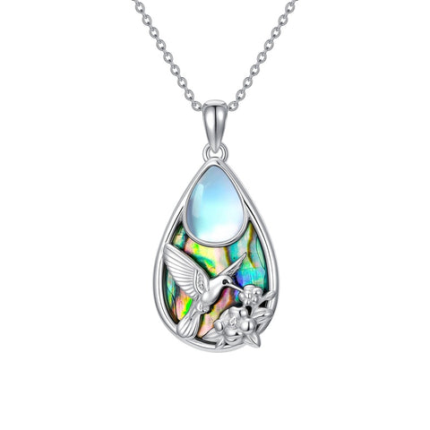 Sterling Silver Moonstone Cardinal Dragonfly Hummingbird Butterfly Bee Pendant Necklace for Women