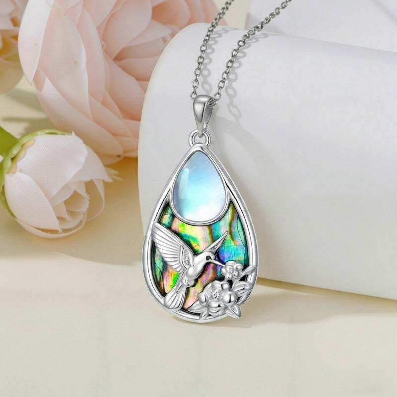 Sterling Silver Moonstone Cardinal Dragonfly Hummingbird Butterfly Bee Pendant Necklace for Women