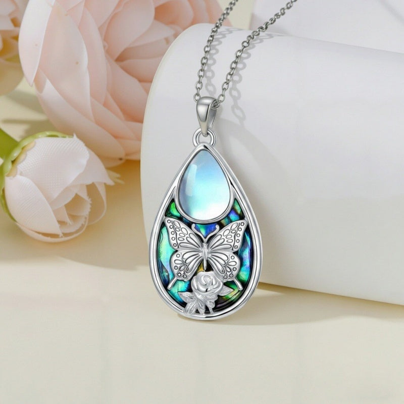 Sterling Silver Moonstone Cardinal Dragonfly Hummingbird Butterfly Bee Pendant Necklace for Women