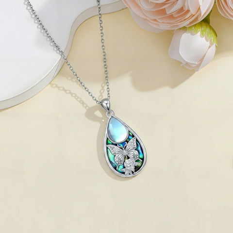 Sterling Silver Moonstone Cardinal Dragonfly Hummingbird Butterfly Bee Pendant Necklace for Women