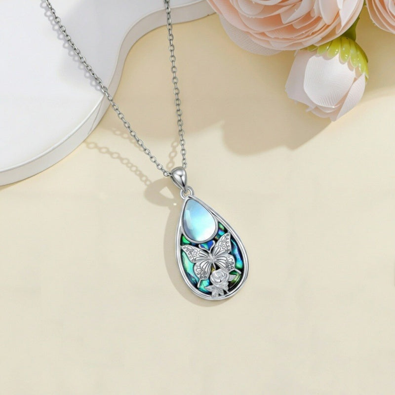 Sterling Silver Moonstone Cardinal Dragonfly Hummingbird Butterfly Bee Pendant Necklace for Women