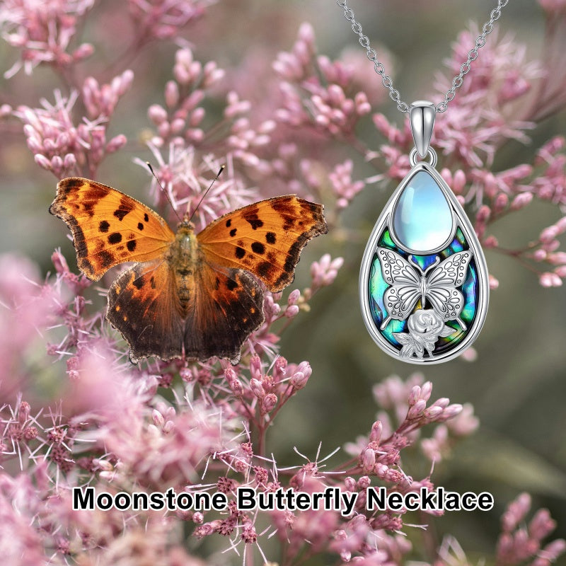 Sterling Silver Moonstone Cardinal Dragonfly Hummingbird Butterfly Bee Pendant Necklace for Women