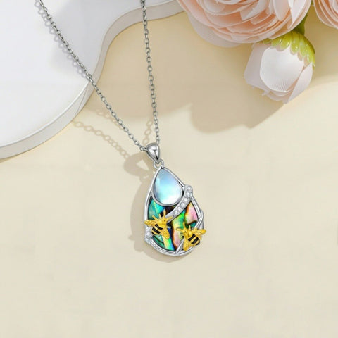 Sterling Silver Moonstone Cardinal Dragonfly Hummingbird Butterfly Bee Pendant Necklace for Women