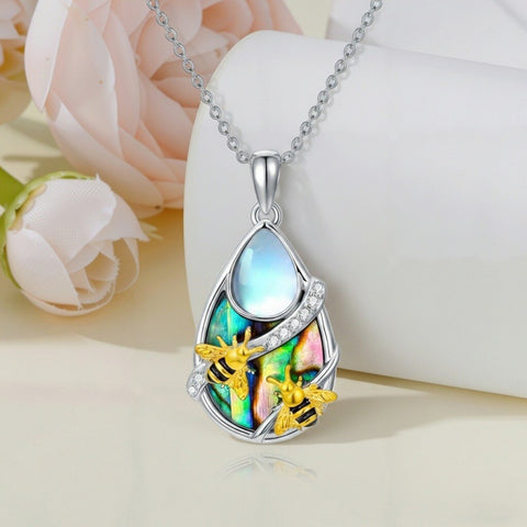 Sterling Silver Moonstone Cardinal Dragonfly Hummingbird Butterfly Bee Pendant Necklace for Women