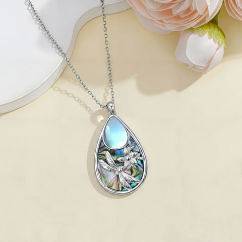 Sterling Silver Moonstone Cardinal Dragonfly Hummingbird Butterfly Bee Pendant Necklace for Women