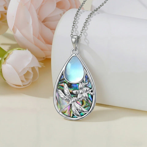Sterling Silver Moonstone Cardinal Dragonfly Hummingbird Butterfly Bee Pendant Necklace for Women