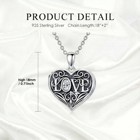 Sterling Silver Heart Cubic Zirconia Photo Locket Necklace