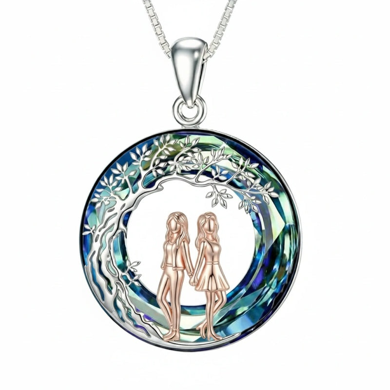 Sterling Silver  Crystal Tree of Life Mother Daughter Father Daughter Sisters Friends Pendant Necklace for Women