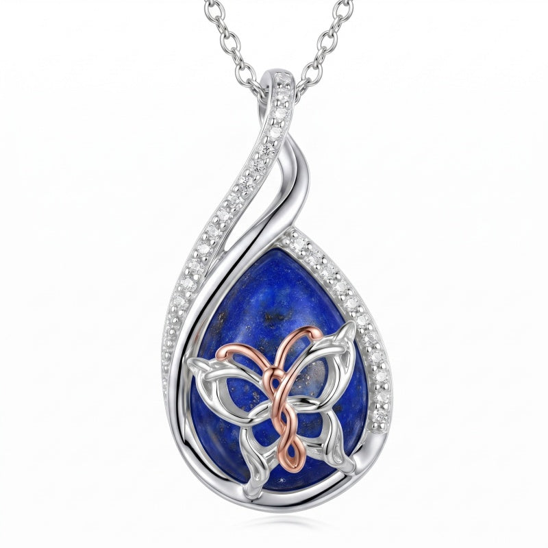 Sterling Silver Lapis Lazuli Black Onyx Moonstone Moss Agate Turquoise Butterfly Dragonfly Hummingbird  Pendant Necklace