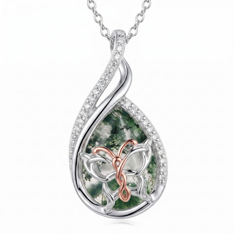 Sterling Silver Lapis Lazuli Black Onyx Moonstone Moss Agate Turquoise Butterfly Dragonfly Hummingbird  Pendant Necklace