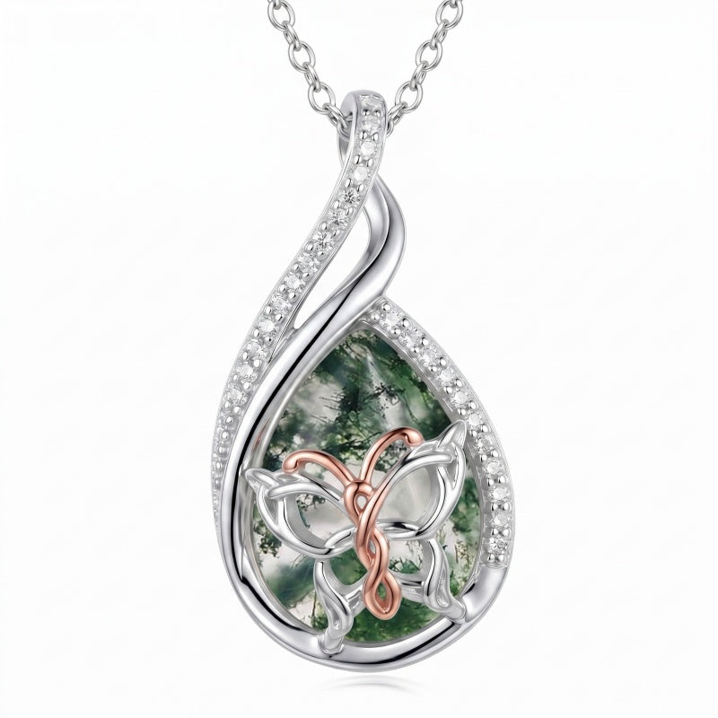 Sterling Silver Lapis Lazuli Black Onyx Moonstone Moss Agate Turquoise Butterfly Dragonfly Hummingbird  Pendant Necklace