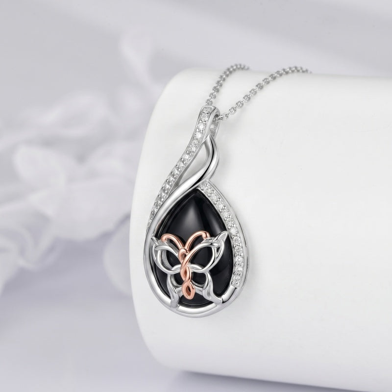 Sterling Silver Lapis Lazuli Black Onyx Moonstone Moss Agate Turquoise Butterfly Dragonfly Hummingbird  Pendant Necklace