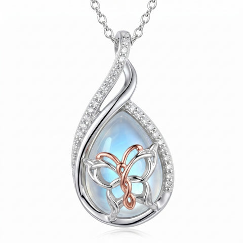 Sterling Silver Lapis Lazuli Black Onyx Moonstone Moss Agate Turquoise Butterfly Dragonfly Hummingbird  Pendant Necklace