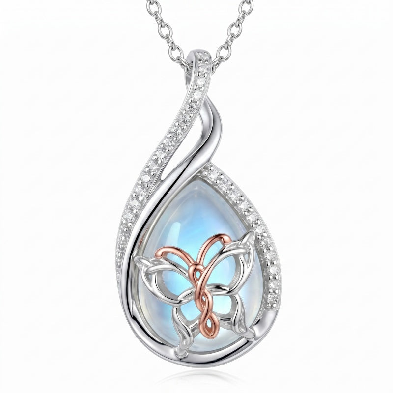 Sterling Silver Lapis Lazuli Black Onyx Moonstone Moss Agate Turquoise Butterfly Dragonfly Hummingbird  Pendant Necklace