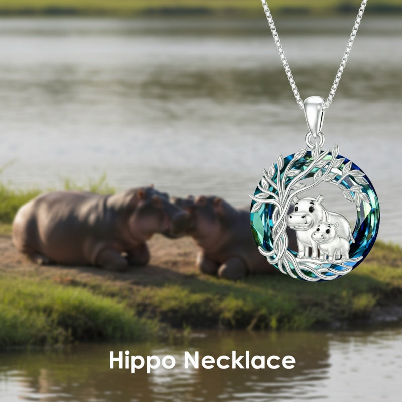 Sterling Silver Crystal  Hippo Elephant Squirrel Otter Bear Tree of Life Pendant Necklace  Mother's Day Christmas Gifts