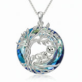 Sterling Silver Crystal  Hippo Elephant Squirrel Otter Bear Tree of Life Pendant Necklace  Mother's Day Christmas Gifts