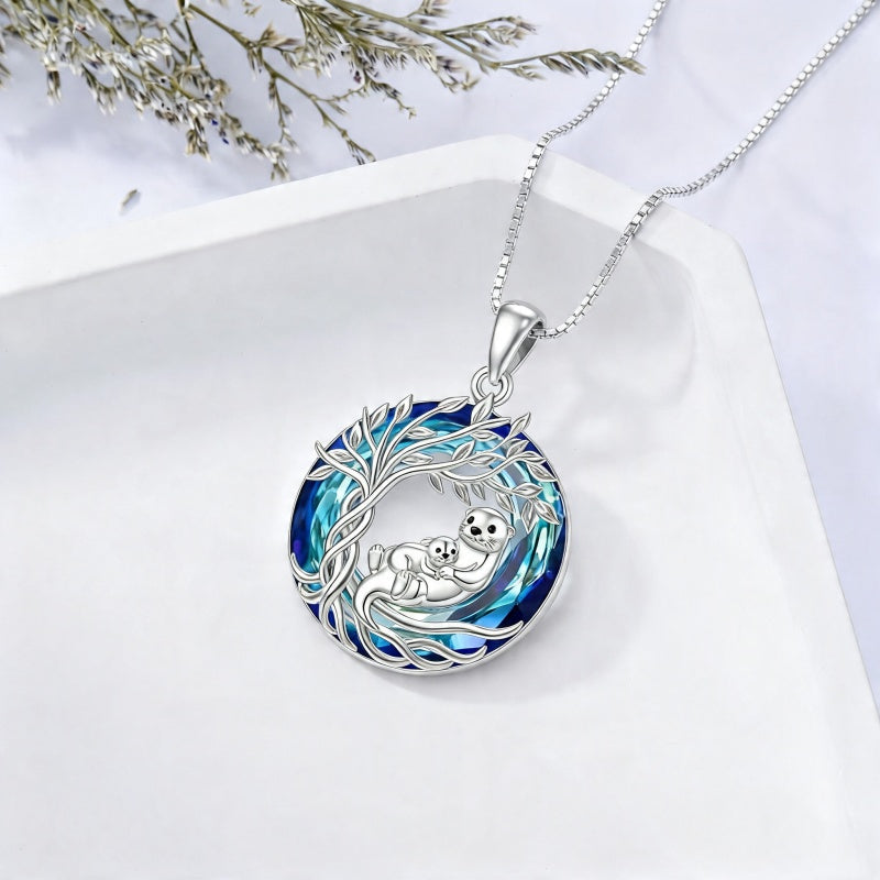 Sterling Silver Crystal  Hippo Elephant Squirrel Otter Bear Tree of Life Pendant Necklace  Mother's Day Christmas Gifts