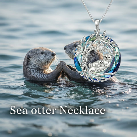 Sterling Silver Crystal  Hippo Elephant Squirrel Otter Bear Tree of Life Pendant Necklace  Mother's Day Christmas Gifts