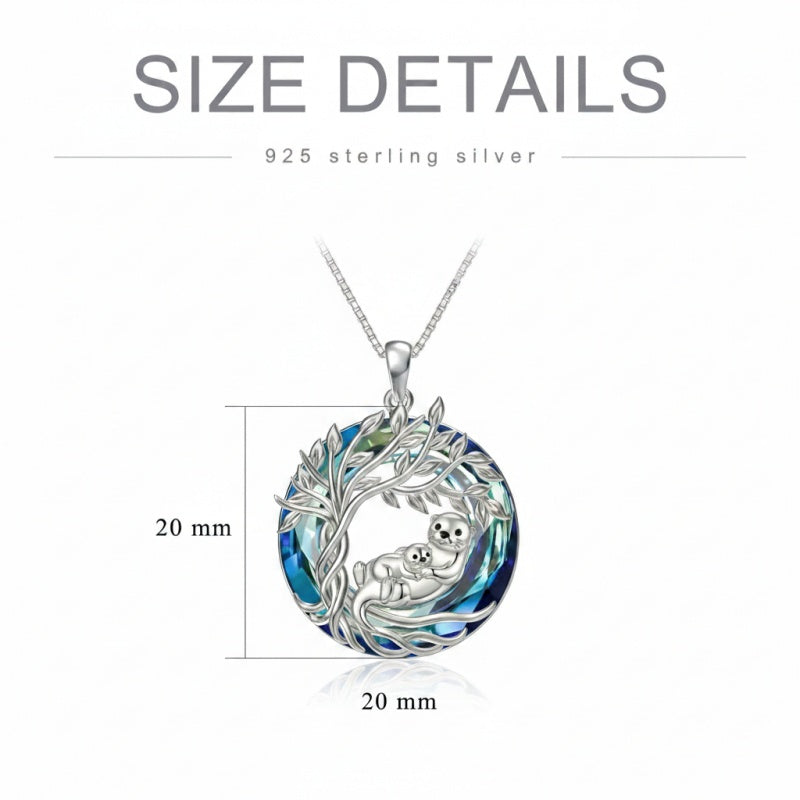 Sterling Silver Crystal  Hippo Elephant Squirrel Otter Bear Tree of Life Pendant Necklace  Mother's Day Christmas Gifts