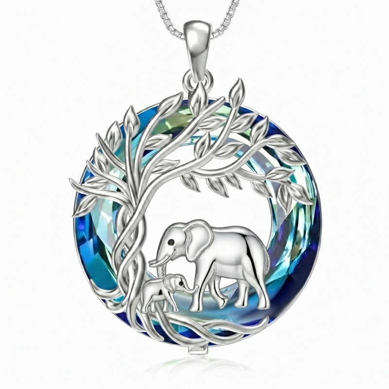 Sterling Silver Crystal  Hippo Elephant Squirrel Otter Bear Tree of Life Pendant Necklace  Mother's Day Christmas Gifts