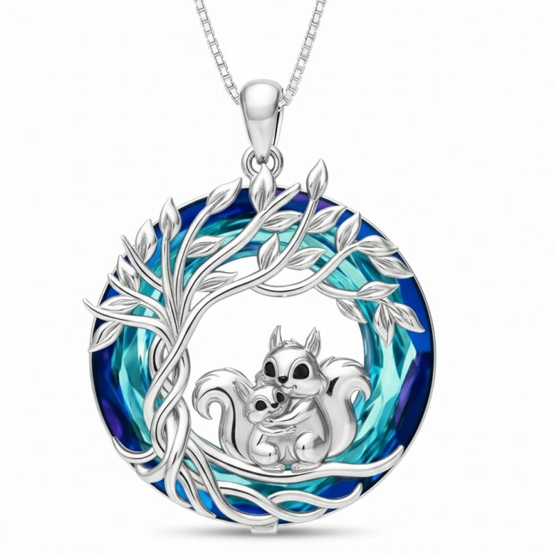 Sterling Silver Crystal  Hippo Elephant Squirrel Otter Bear Tree of Life Pendant Necklace  Mother's Day Christmas Gifts