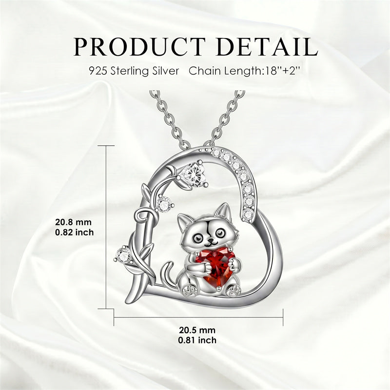 Sterling Silver Birthstone  Cat Pendant Necklace for Women