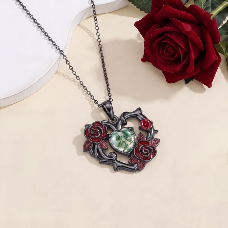 Sterling Silver Black Heart Skeleton Birthstone Necklace With Engraved Halloween Gift