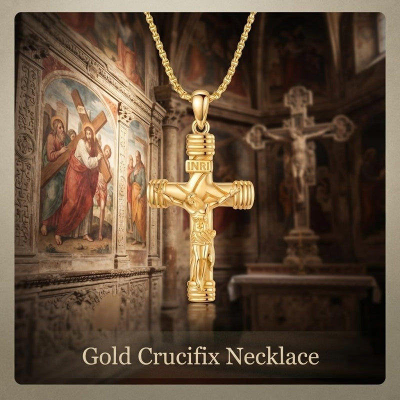14K Gold Plated Religious Amulet  Cross Pendant Necklace