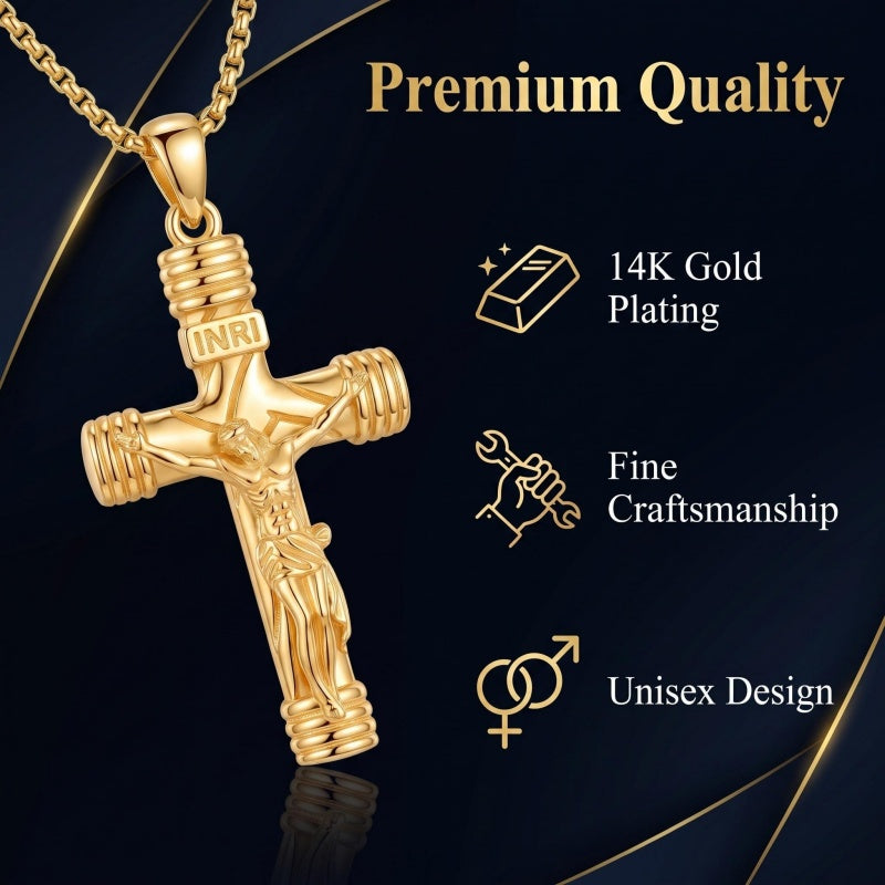14K Gold Plated Religious Amulet  Cross Pendant Necklace