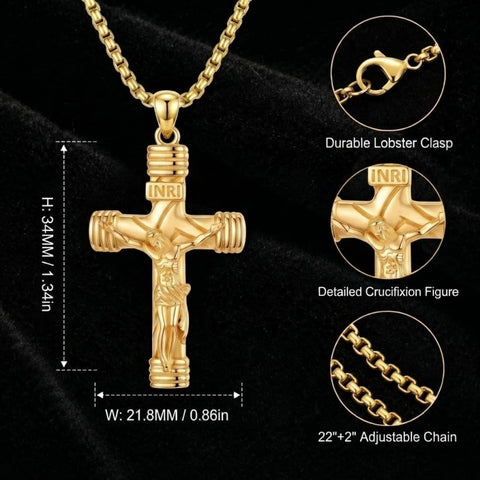 14K Gold Plated Religious Amulet  Cross Pendant Necklace