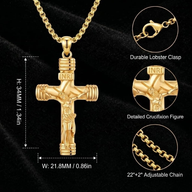 14K Gold Plated Religious Amulet  Cross Pendant Necklace
