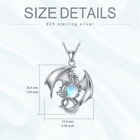 Sterling Silver Moonstone Dragon Pendant Necklace