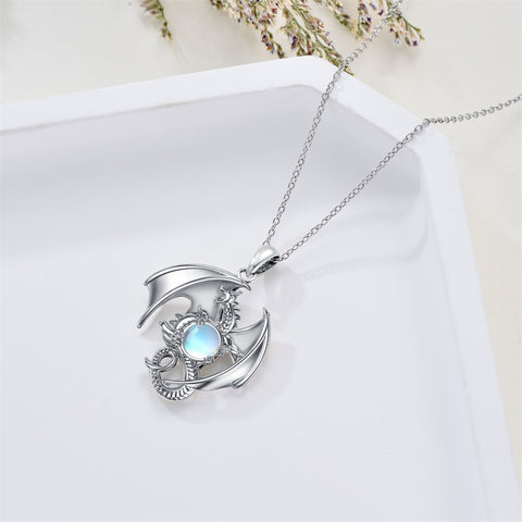 Sterling Silver Moonstone Dragon Pendant Necklace
