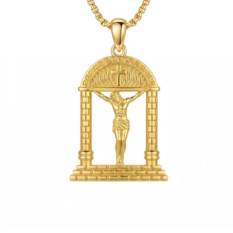 14K Gold Plated Religious Amulet  Cross Pendant Necklace