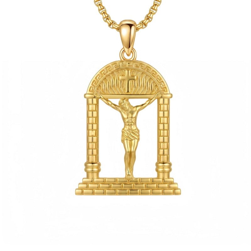 14K Gold Plated Religious Amulet  Cross Pendant Necklace
