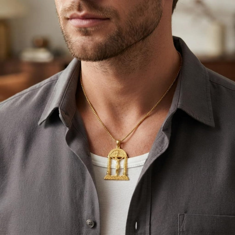 14K Gold Plated Religious Amulet  Cross Pendant Necklace