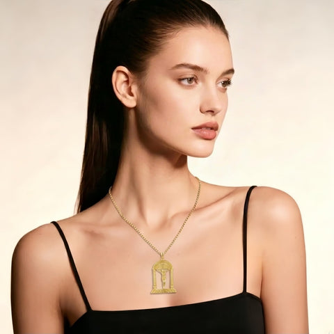 14K Gold Plated Religious Amulet  Cross Pendant Necklace