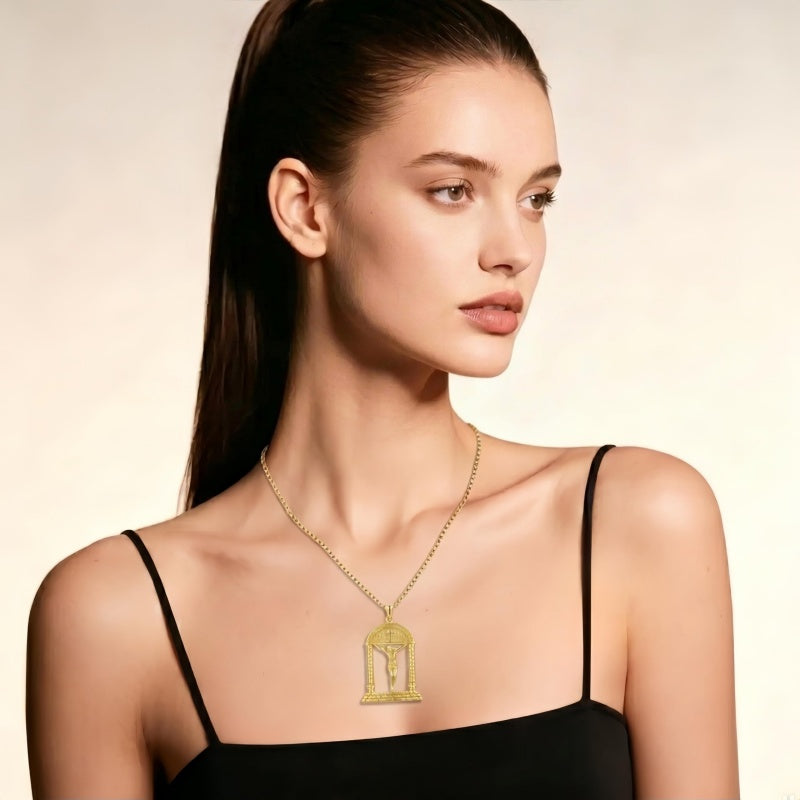 14K Gold Plated Religious Amulet  Cross Pendant Necklace