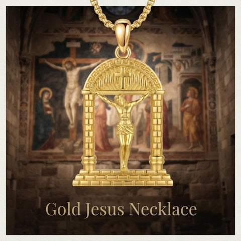 14K Gold Plated Religious Amulet  Cross Pendant Necklace