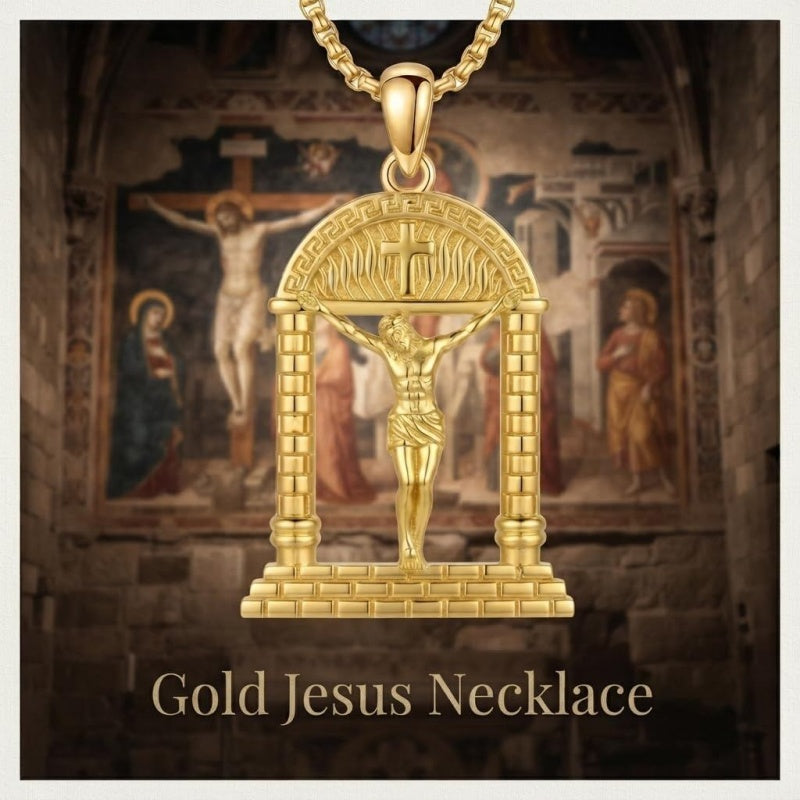 14K Gold Plated Religious Amulet  Cross Pendant Necklace