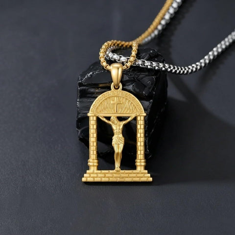 14K Gold Plated Religious Amulet  Cross Pendant Necklace