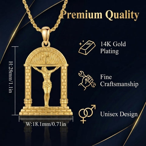 14K Gold Plated Religious Amulet  Cross Pendant Necklace