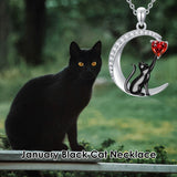 Sterling Silver Heart Birthstone Cat Pendant Necklace